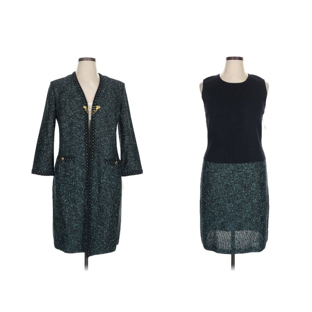 NWT St John Collection Santana Knit Tweed Combo Dress & Jacket 2-Piece Set 14